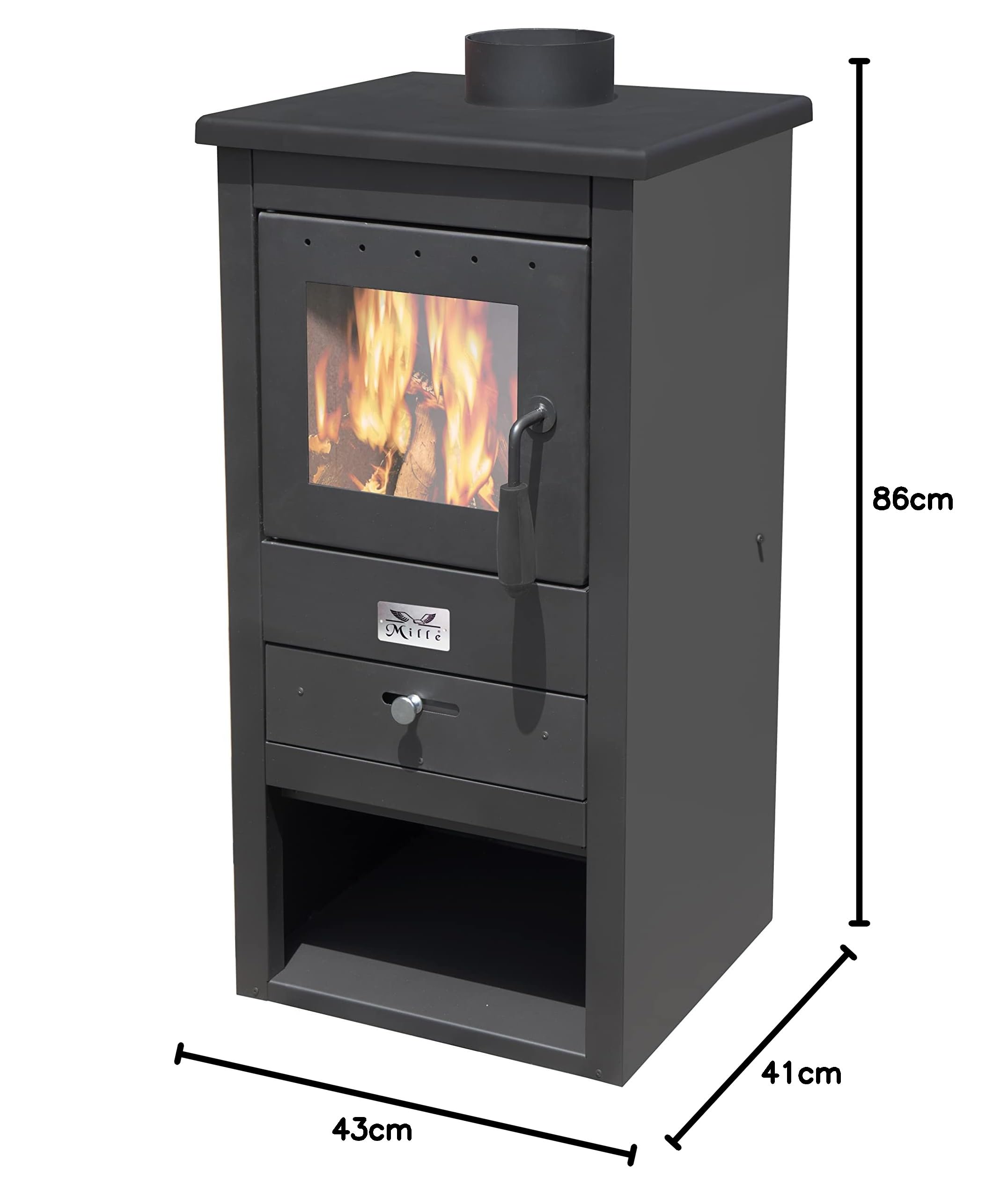 Stufa a Legna e Carbone "ATHENA" in Acciaio Verniciato 10 Kw Caminetto con Vetro Ceramico h 86 Cm Produzione Made in Italy 2 Anni di Garanzia Riscaldamento Casa
