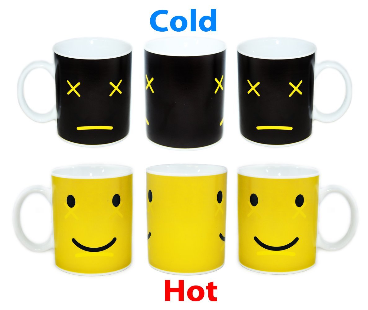 Moddan Magic Coffee Cup Ceramic Heat Sensitive Color Changing Yellow Monday Morning Smile Face Coffee Mug Gift