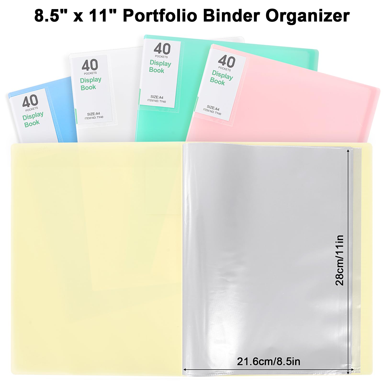 Phyxin Portfolio-Ordner, 40 Fächer, 21,6 x 27,9 cm, 80 Seiten Ordner mit Kunststoffhüllen, Kunststoff-Ordner für Damen und Herren, Studenten, Lehrer, Gelb