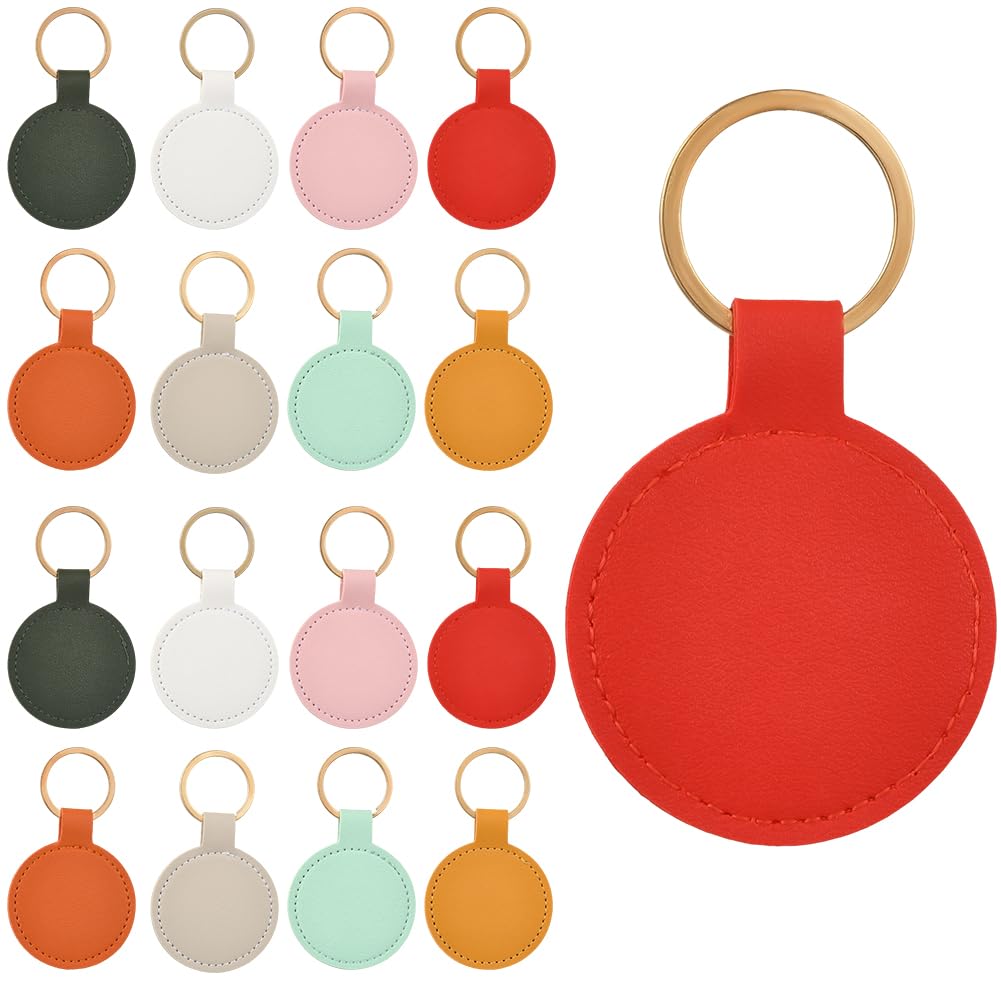 SUNNYCLUE 24 pz Portachiavi con Incisione Portachiavi Rotondo In Pelle PU Dorato Portachiavi In Pelle PU Personalizzati All'Ingrosso Portachiavi Colorati A Doppio Lato per Incisione Fai Da Te Artigian
