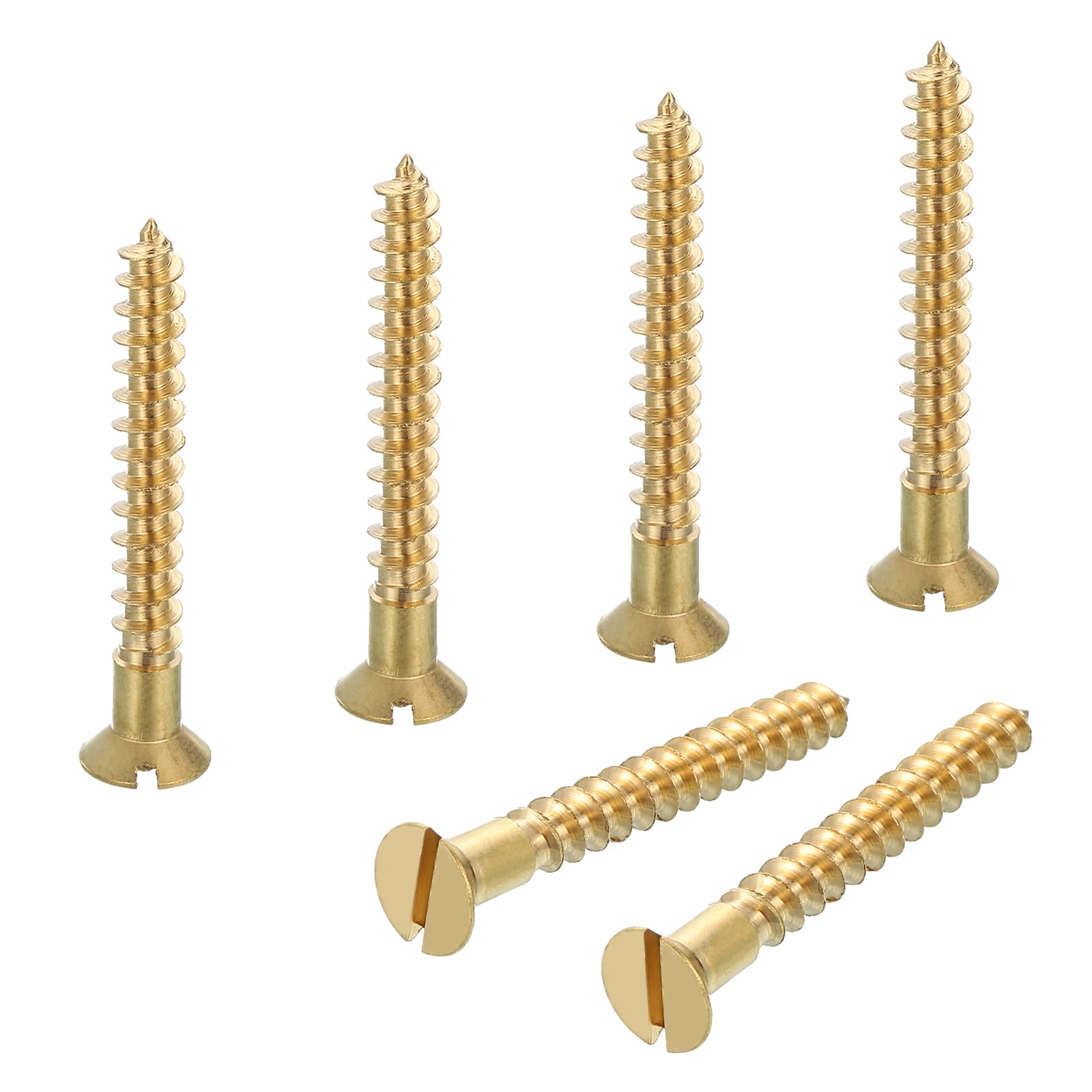 sourcing map Wood Screws, M5 x 40mm Brass Slotted Flat Head Self Tapping Screw Quick Metal Self-Tapping for Indoor Household Appliances Furniture Woodworking Pack of 6