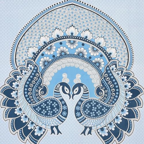 Image of Pure 100% Cotton Double Bed Sheet with 2 Pillow Covers (Bedsheet for Double Bed Cotton, Multicolour Jaipuri, Double Bed Sheet (Sky Blue & White, 90X100 Inch)