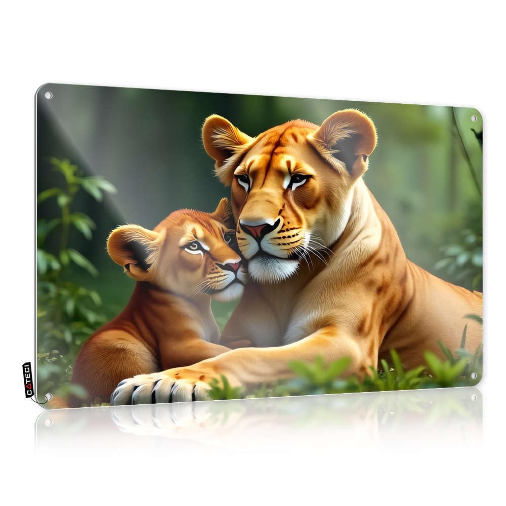Fzfn Boys Colour Funny, Cool Wall Art Funny Accessories Wall Decor, Simple Rustic Metal Tin Sign For Man Cave | Bar Holiday Gift Custom A Lioness And Her Cub In The Jungle(20X30cm)