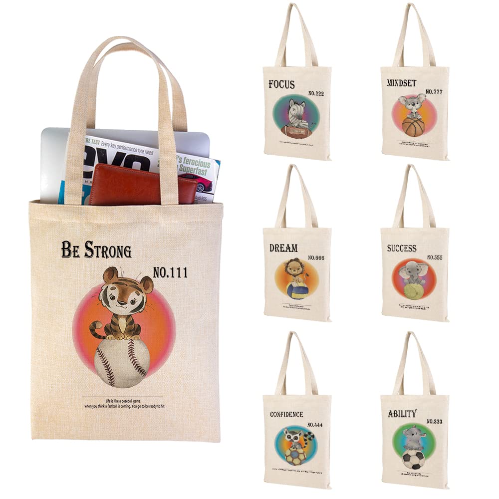 Aesthetic Aura Angel Canvas Tote Bag with Cute Cartoon Animals Designs and Inspirational Quotes Reusable Sports bag for Women (Tiger 111,12x14in)