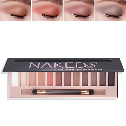 Miniatura 8 de Paleta de sombras de ojos desnudas de 12 colores, paleta de sombras de ojos nude mate natural, brillante, altamente pigmentada, juego de paleta de