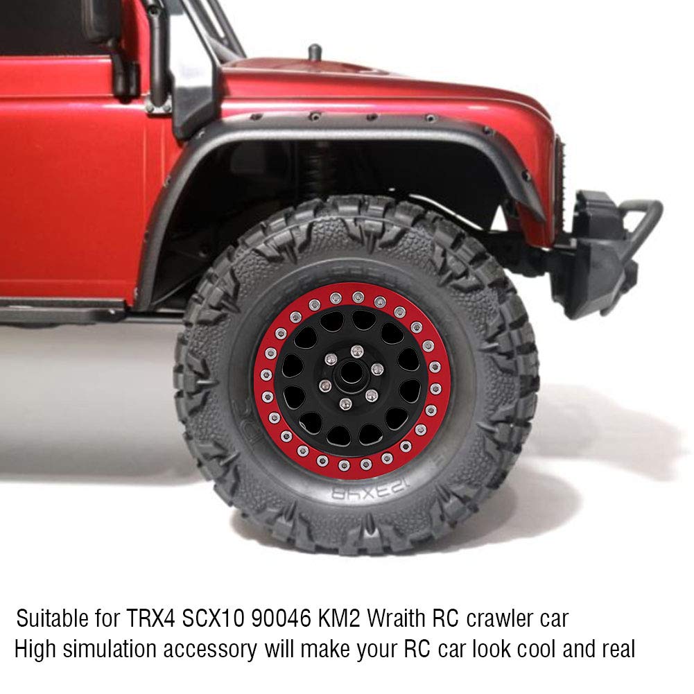 Buje de llanta de rueda RC, mecanizado CNC, aleación de aluminio, duradero, ligero, alto rendimiento, fácil instalación, acabado anodizado para TRX4, SCX10, 90046, KM2, Wraith (cubo de rueda rojo con