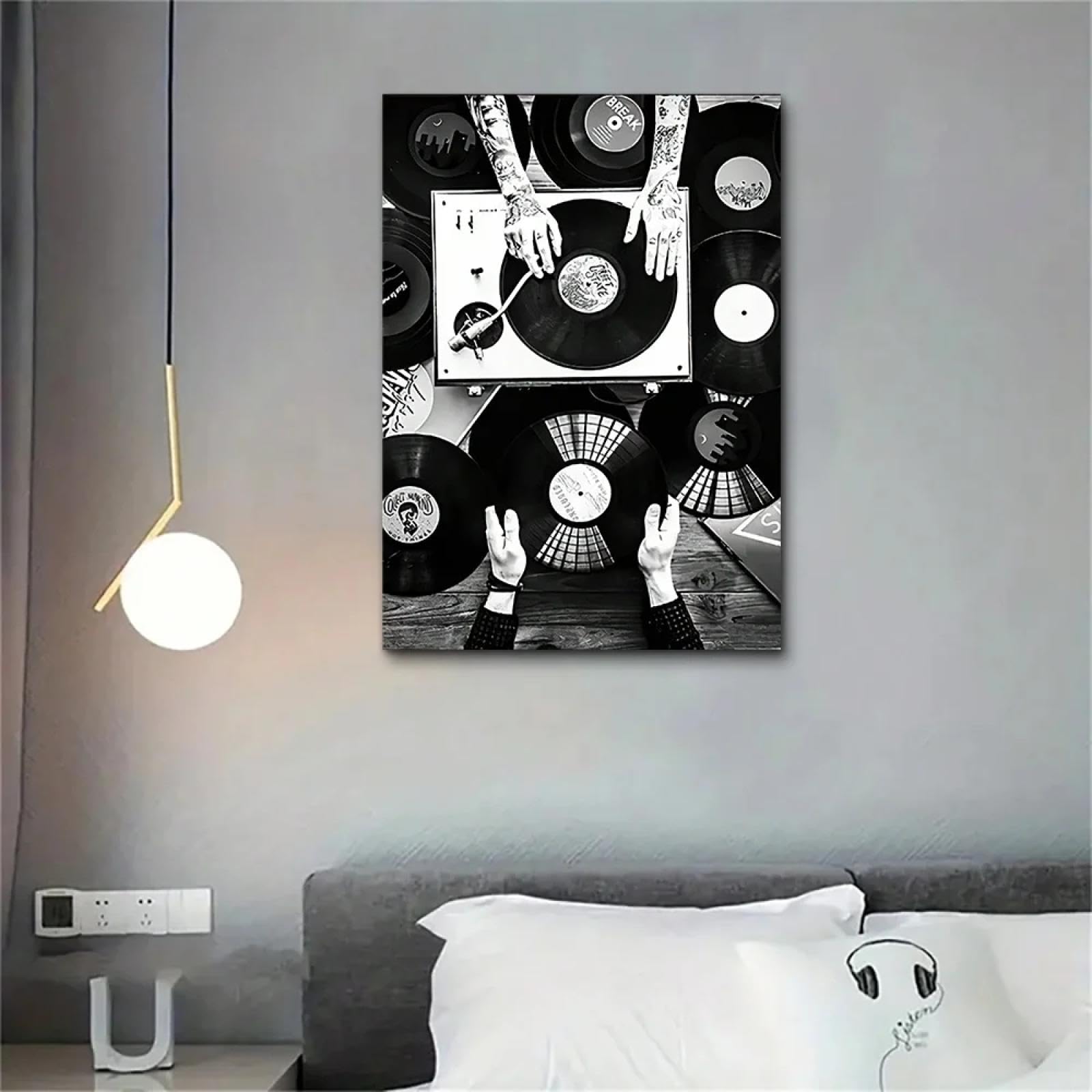CHAOJIART Vintage czarno-białe płyty winylowe proste czytelniki ścienne plakaty drukowane na płótnie HD do domu salonu sypialni dekoracja 80 x 120 cm rama wewnętrzna
