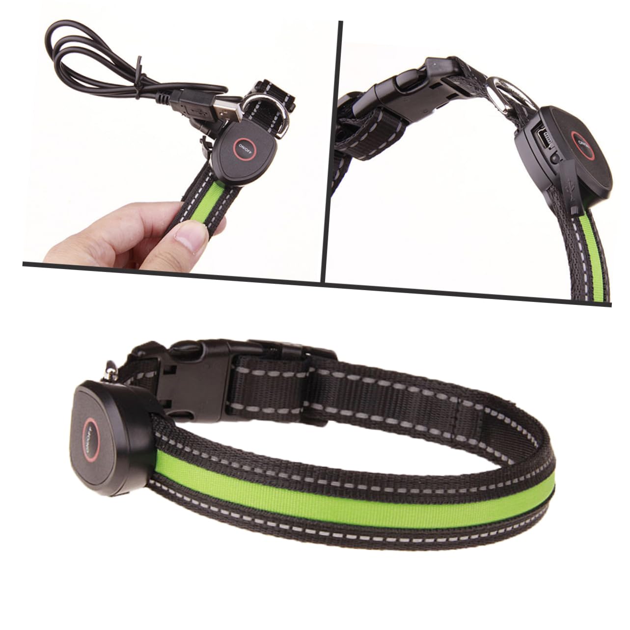 Kisangel Collar para Perro con 3 Luces Led Recargables Seguridad para Caminar De Noche Tamaño Ajustable