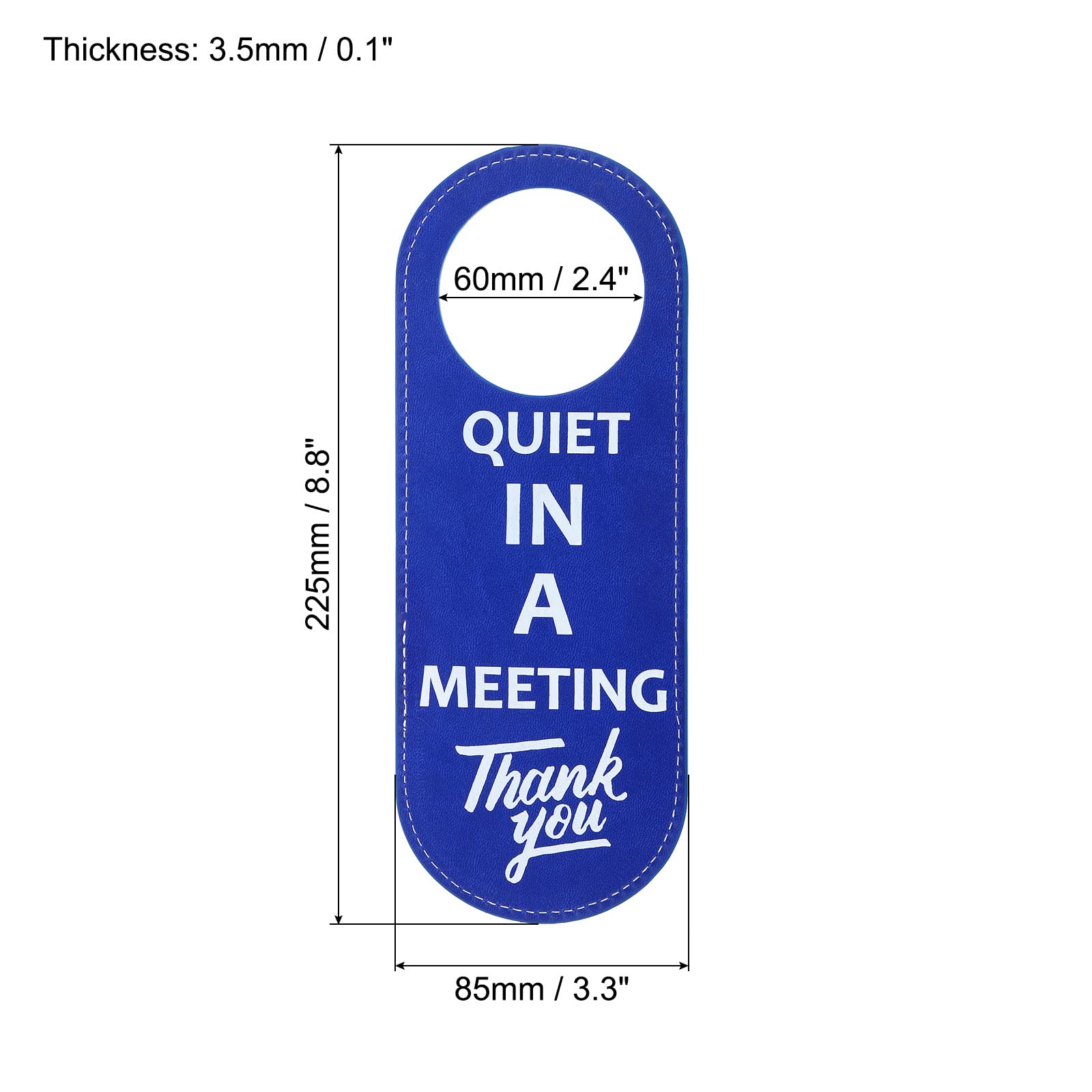 PATIKIL Quiet in Meeting Door Hanger Sign, 2 Pack PU Leather Double Sided Door Knob Privacy Sign for Office Home Meeting Blue - Image 2