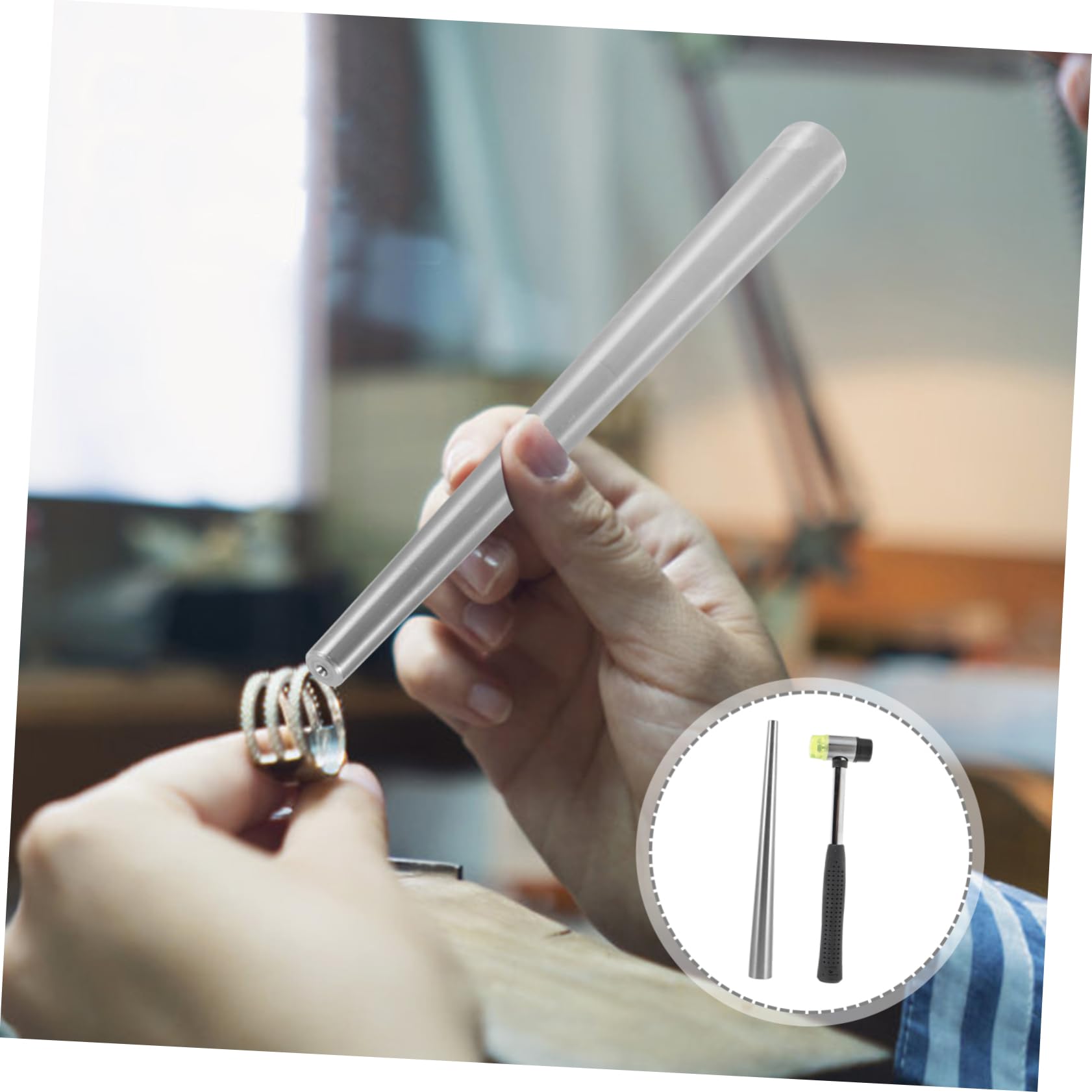 HOMSFOU Juego de Mandril Ajustable para Martillo de Goma y Acero Inoxidable, Herramienta Práctica para Mantenimiento de Joyería y Ajuste de Tamaños para Reparación de Anillos