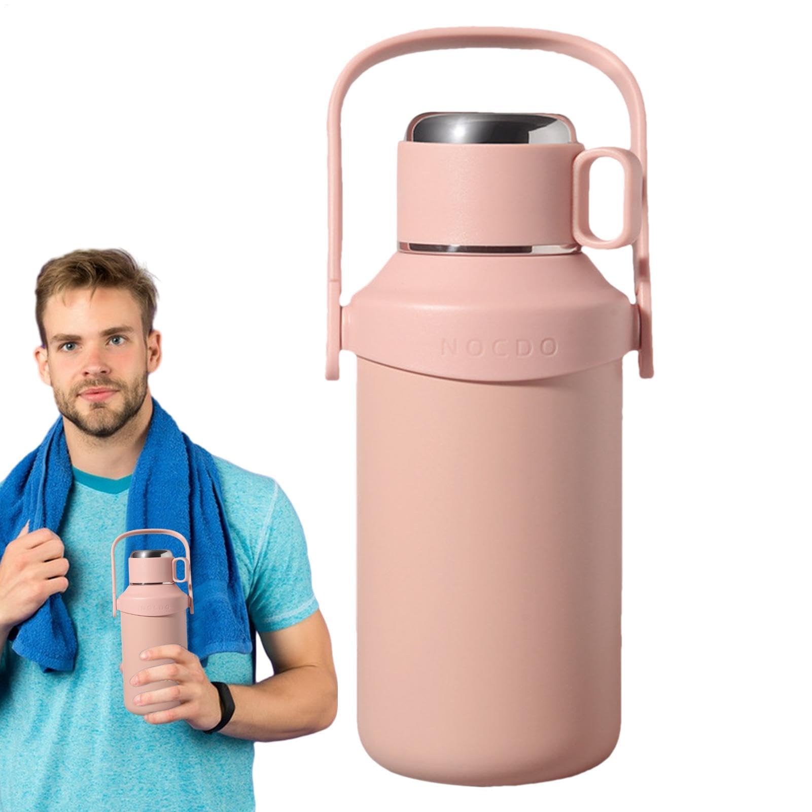 Vasos térmicos, botella de agua térmica, taza reutilizable portátil | Jarra deportiva con aislamiento a prueba de fugas, botella for beber con asa for deportes, gimnasio, viajes(Pink)