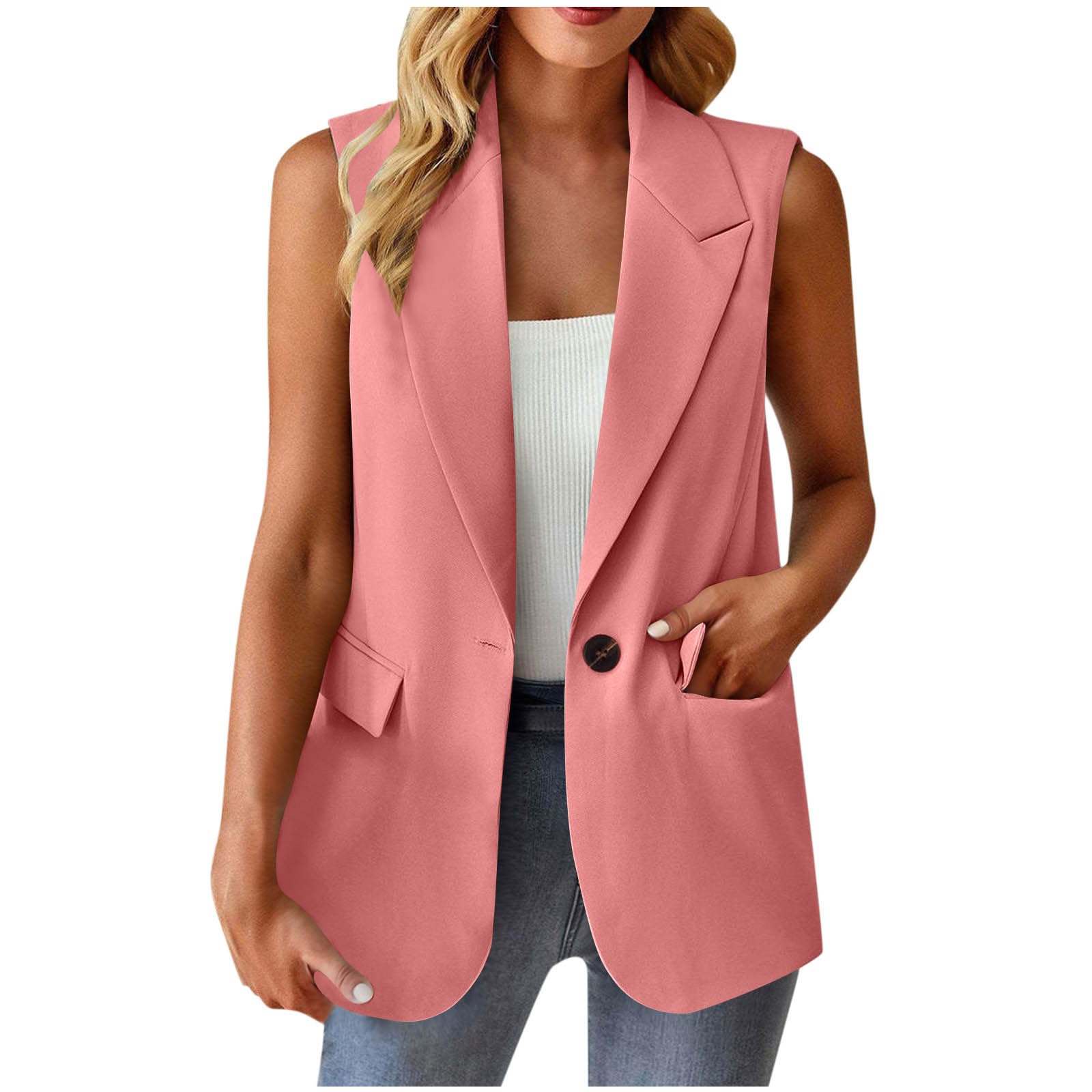 Women's Summer Plus Size Sleeveless Blazer Vest Lightweight Business Jackets Fashion Casual Work Office Tops with Pocket