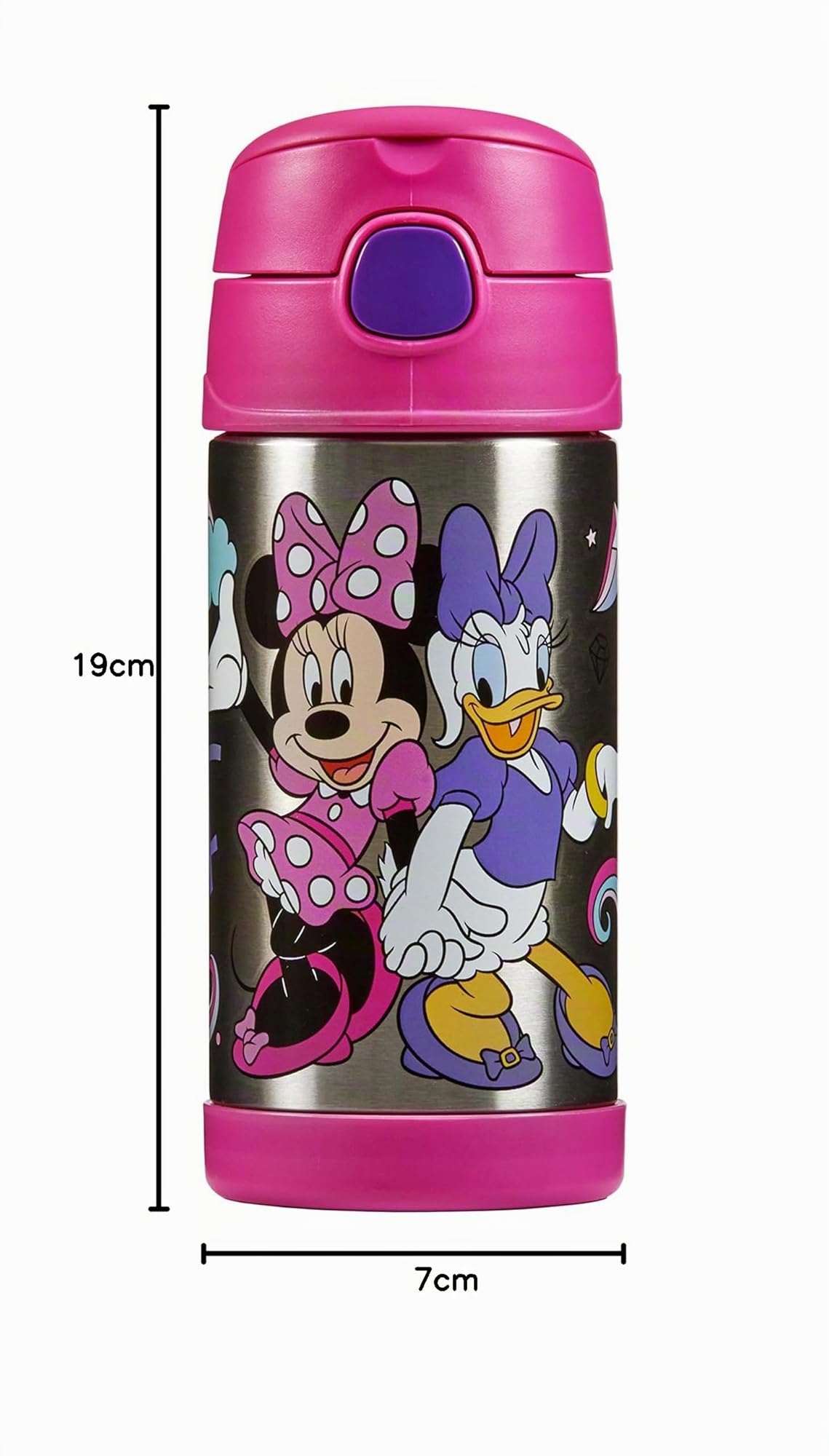 Thermos Kids FUNTAINER STRAW BOTTLE DISNEY 0,35 l, bottiglia termica per bambini in acciaio inox con cannuccia, 12 h freddo, lavabile in lavastoviglie, ermetica senza anidride carbonica, bottiglia