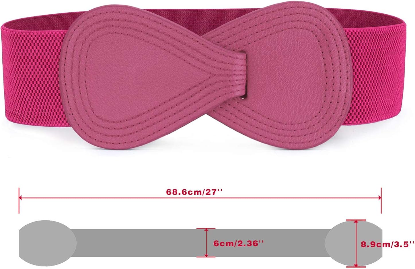 Allegra K Interlock Buckle 8-shaped Faux Leather Elastic Belt Cinch Waistband for Lady Fit Waist Girth:25"/63.5cm-37"/94cm Pink