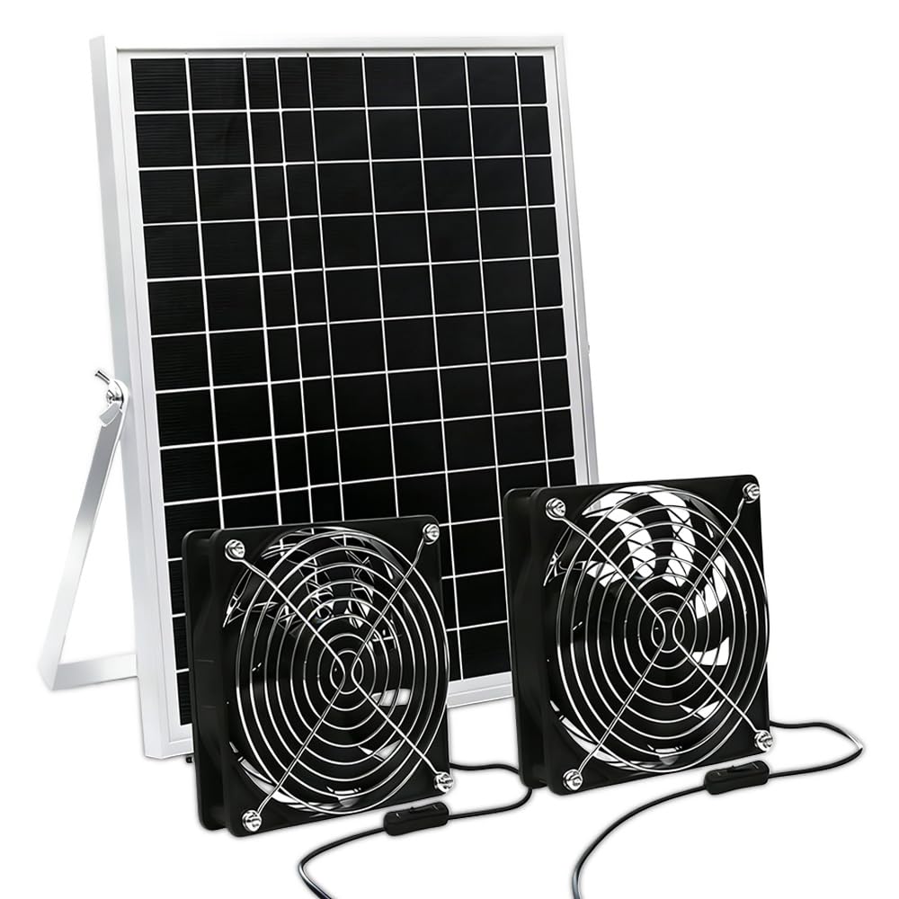 Ventilateur Solaire 15W 18V Double Ventilateur CC Extraction Fenêtre Hangar Poulailler Serre