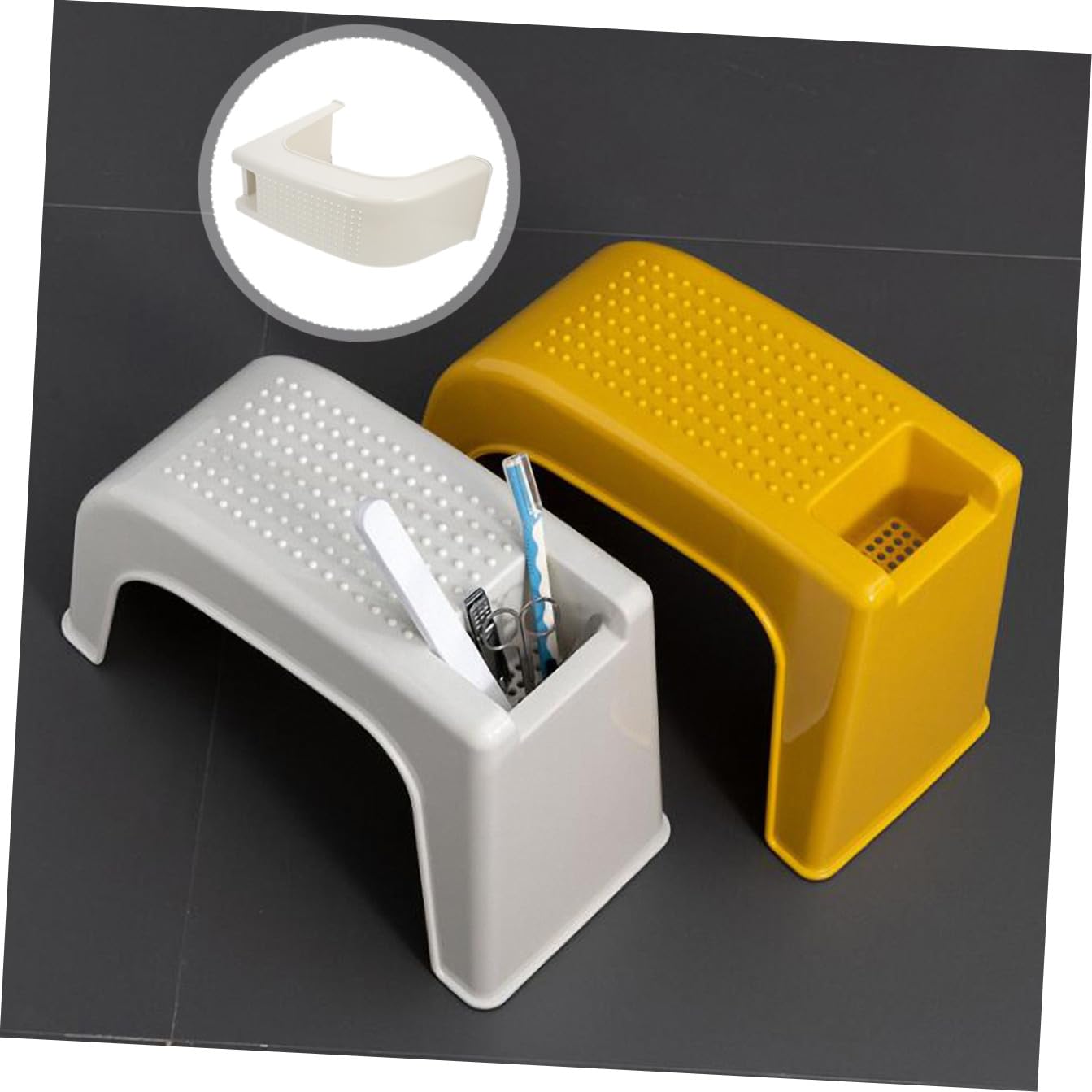 POPETPOP Poggiapiedi per Pedicure in Plastica Mini Scanalatura Porta Attrezzi, Sgabello Pratico per Nail Art Uso Professionale e Domestico, Supporto Ergonomico per Centri Bellezza e Cura