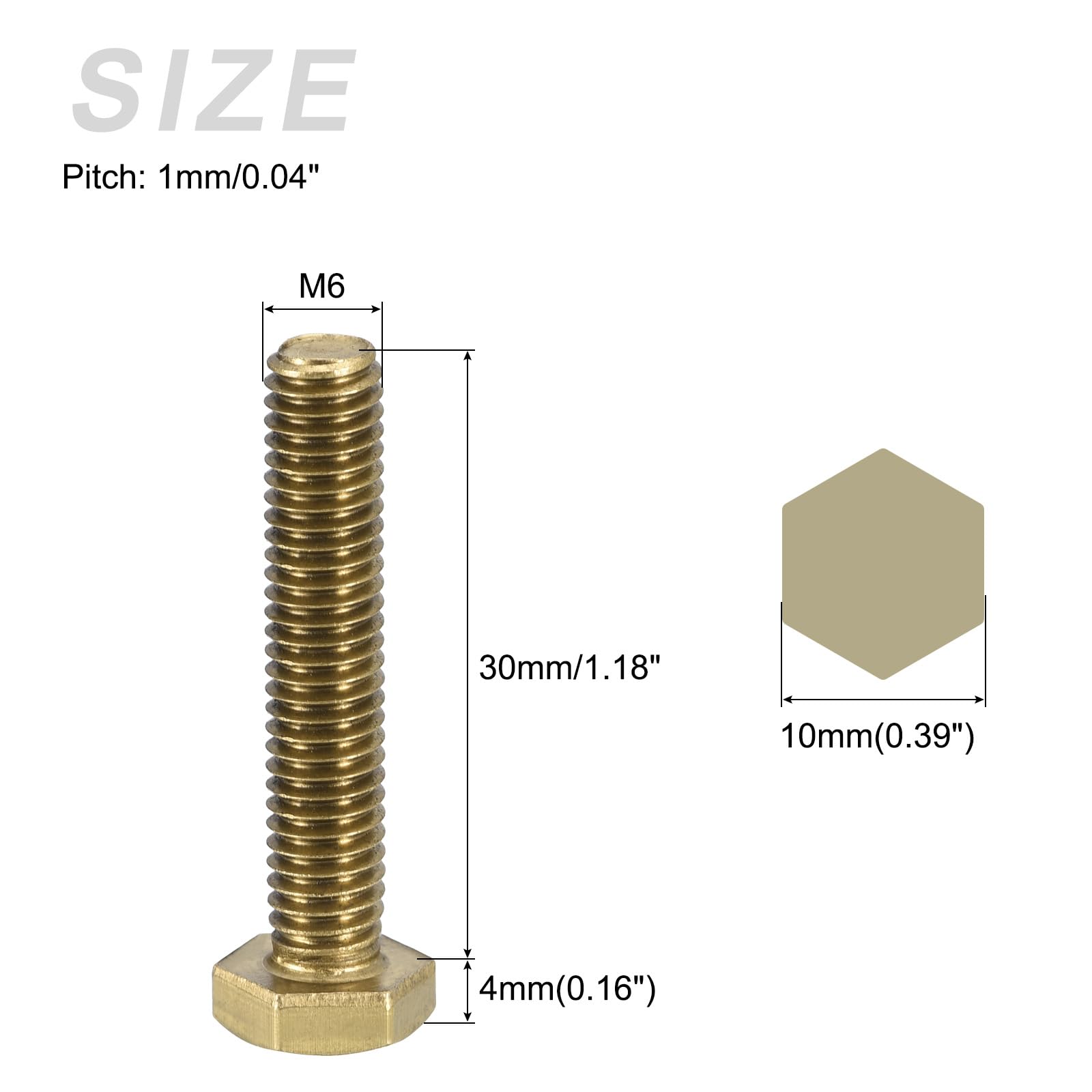 METALLIXITY Hex Head Screw Bolt (M6-1x30mm) 30Pcs, Brass Fully Threaded Solid Brass Hex Bolts Machine Screws - for Machinery Repair - Image 2