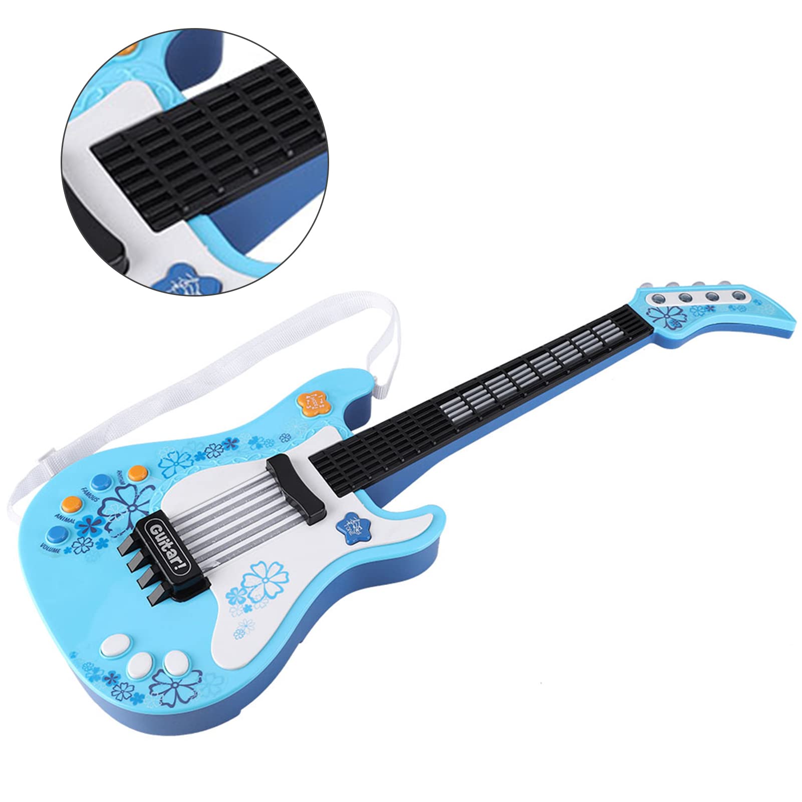 Chitarra Giocattolo Multifunzionale per Bambini con Funzioni Luminose e Sonore per Bambini Piccoli, Materiale ABS Resistente, Strumento Musicale Divertente (BLUE)