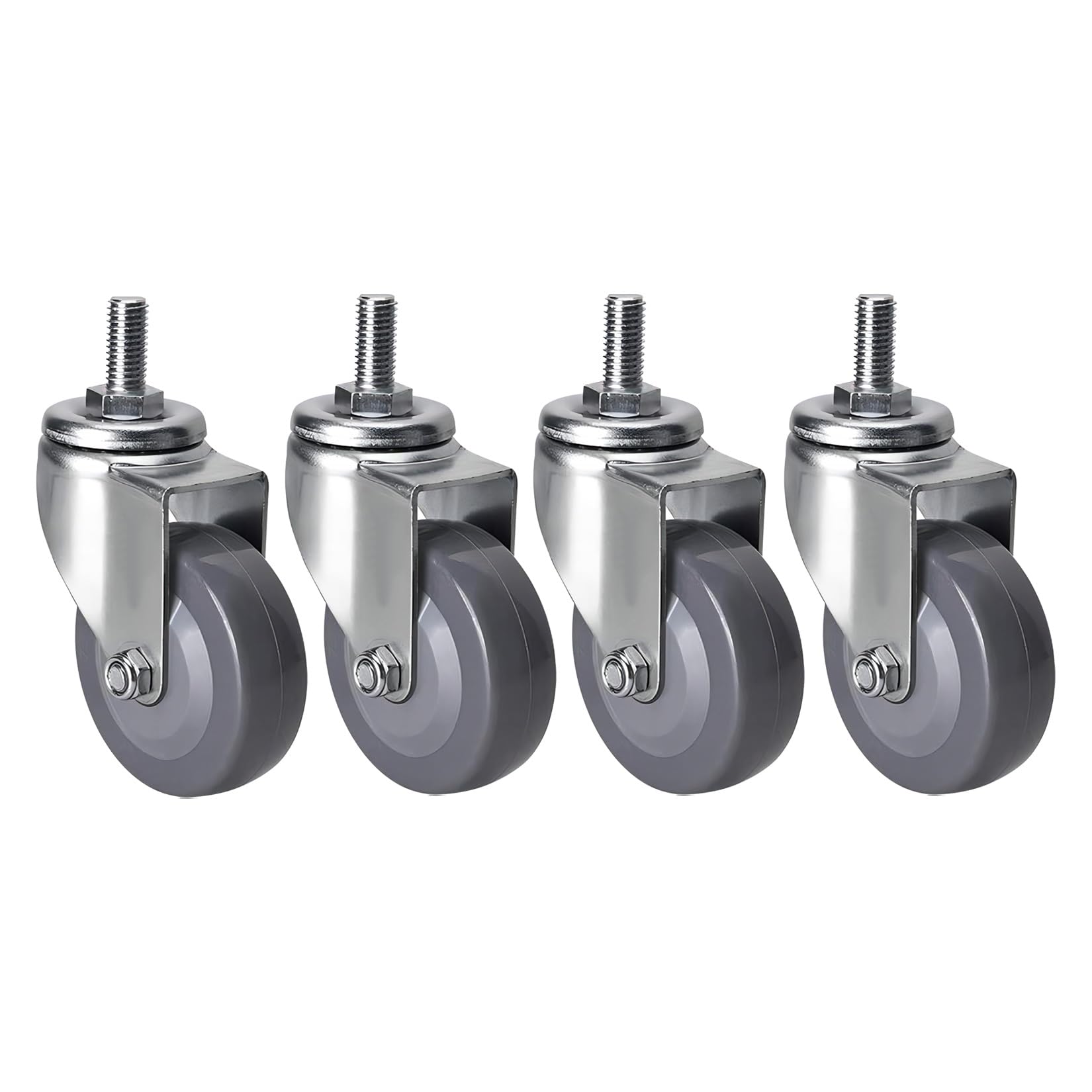 GYRAZXS Polyurethane Wheels M12×25mm Threaded Swivel Caster Set of 4 Ø 6m 75mm 100mm Industrial Transport Wheels with Brake Replacement Rollers for Trolleys & Workbenches Load Capacity 210KG