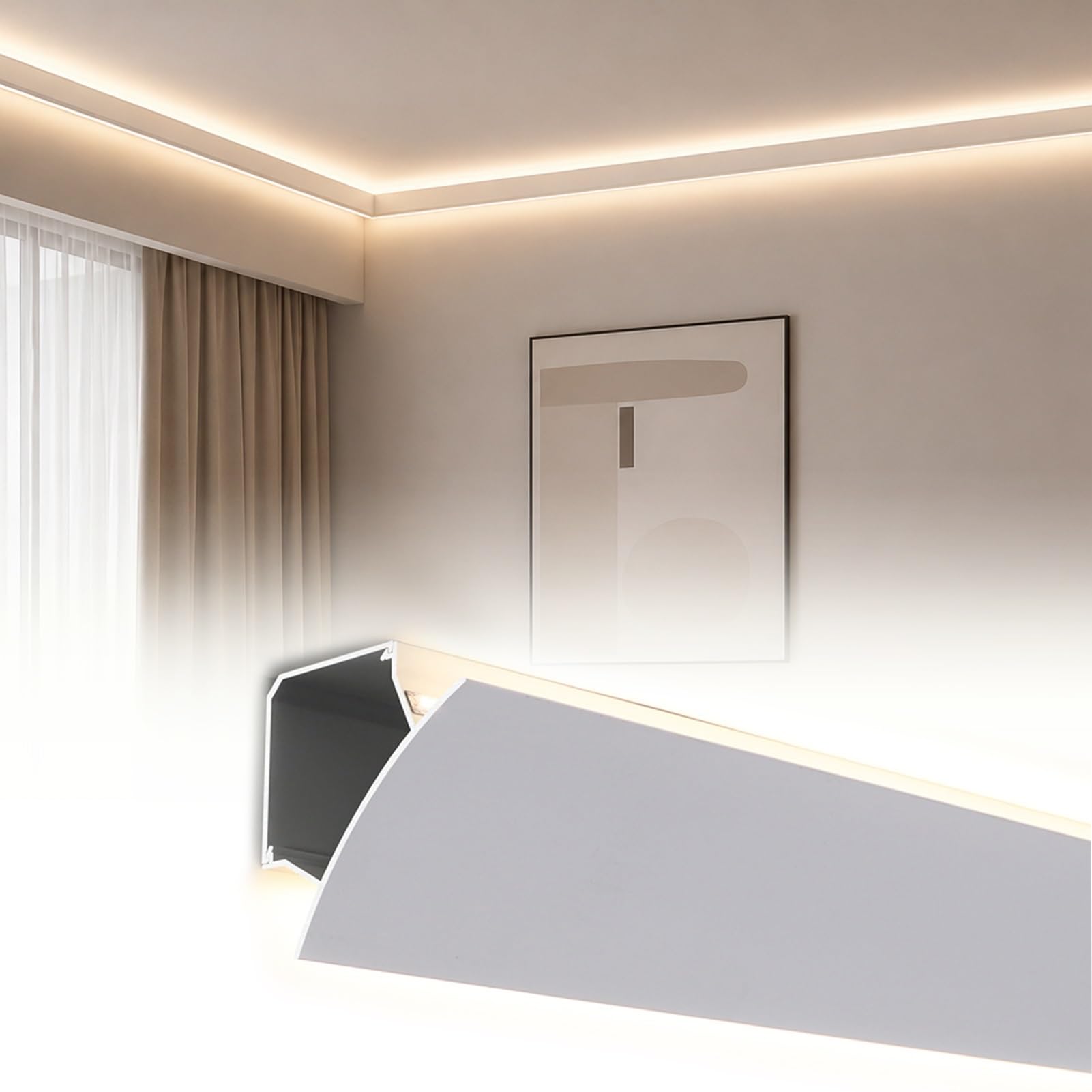 Blazea Modern Double-Sided LED Cove Lighting Molding, Minimalist Ceiling Crown Molding Trim LED Lights Aluminum Channel, Decorative Seamless Ambient Accent Lighting(25m(82ft))
