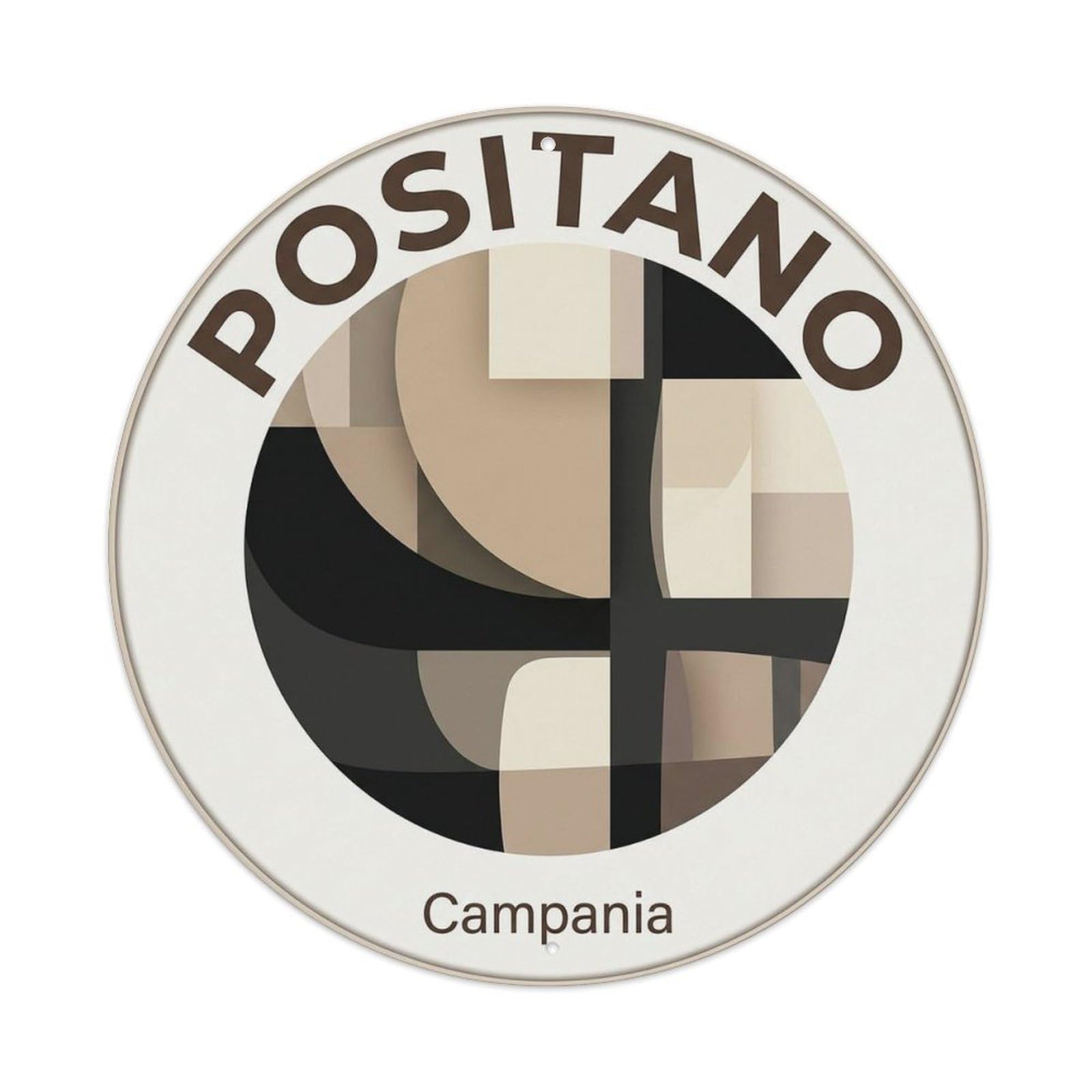 Mediterranean Label Positano Retro Italian Seaside Metal Tin Sign Plaque Wall Decor for Cafe, Man Cave, Club Bar, Office, Home Garden Round Metal Poster 8x8Inch