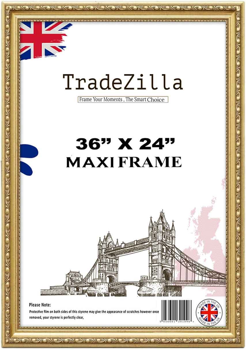 TradeZilla Large Vintage Style Ornate 36X24 Size Shabby Chic Gold -Handmade Picture/Photo/Poster Frame Wall Art Hanging Frame - Shabby Chic Wall Gallery Home Décor-36X24 (91.4X61 CM)