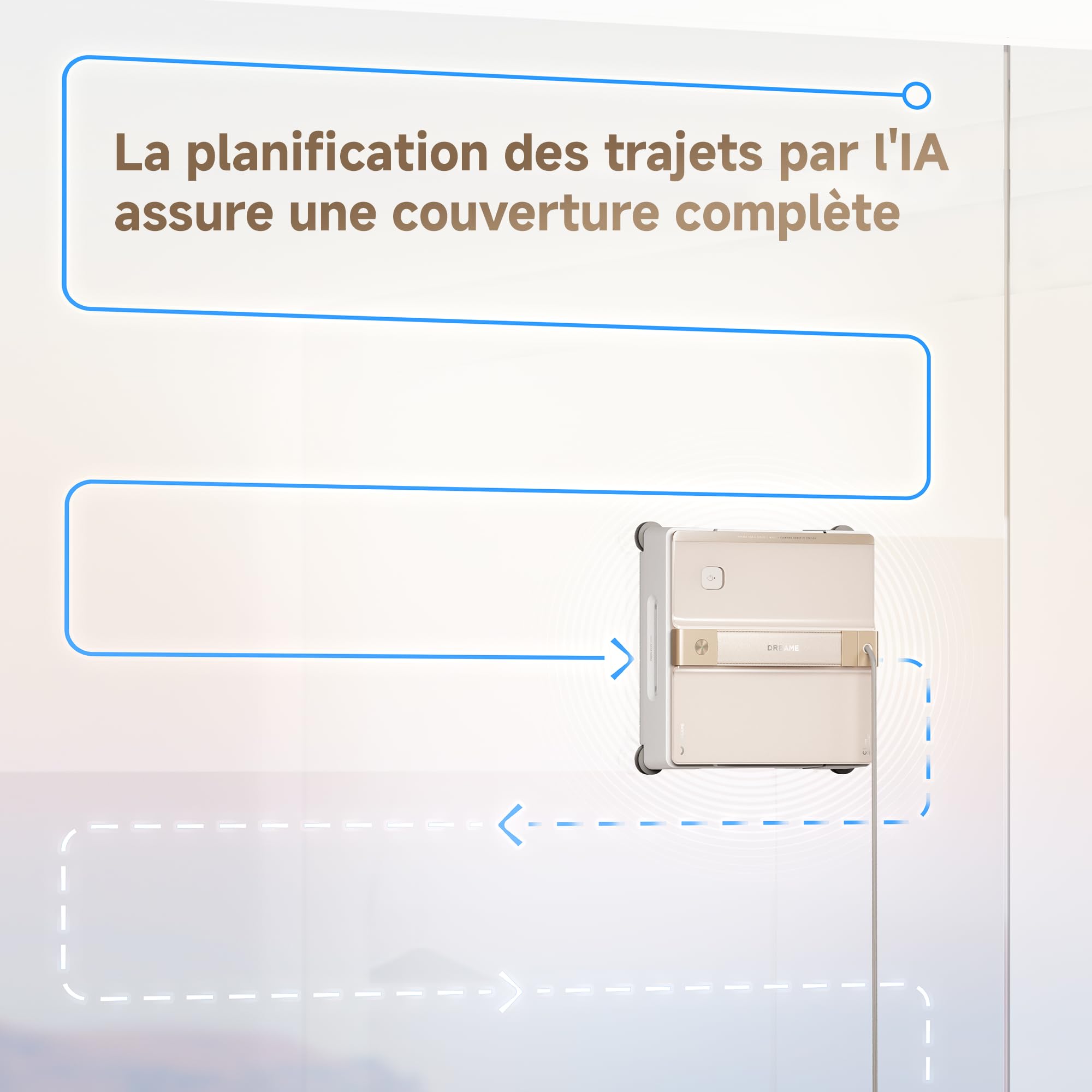 dreame C1 Robot Laveur de Vitres, Puissance d'Aspiration de 5 500 Pa, Protection et Sécurité Fiables, Technologie CornerClean, Nettoyage Humide Minutieux, Technologie à Double Jet
