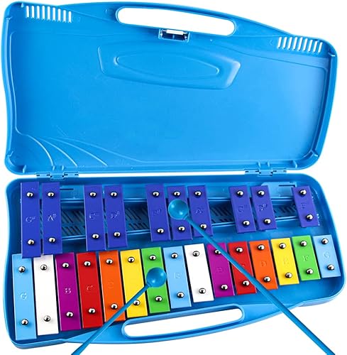 Miniatura 18 de Glockenspiel Xilófono para niños, instrumento de percusión profesional con estuche rígido y mazos seguros, para estudiantes principiantes, enseñanza
