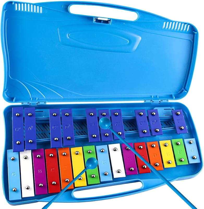 Eavnbaek 25 Notes Xylophone Professional Glockenspiel with Blue Case Stick | Aluminum Alloy Colorful Keys Hard Carry Case Safe Sticks Percussion Instrument For Student Beginners Music Teaching and Gifts