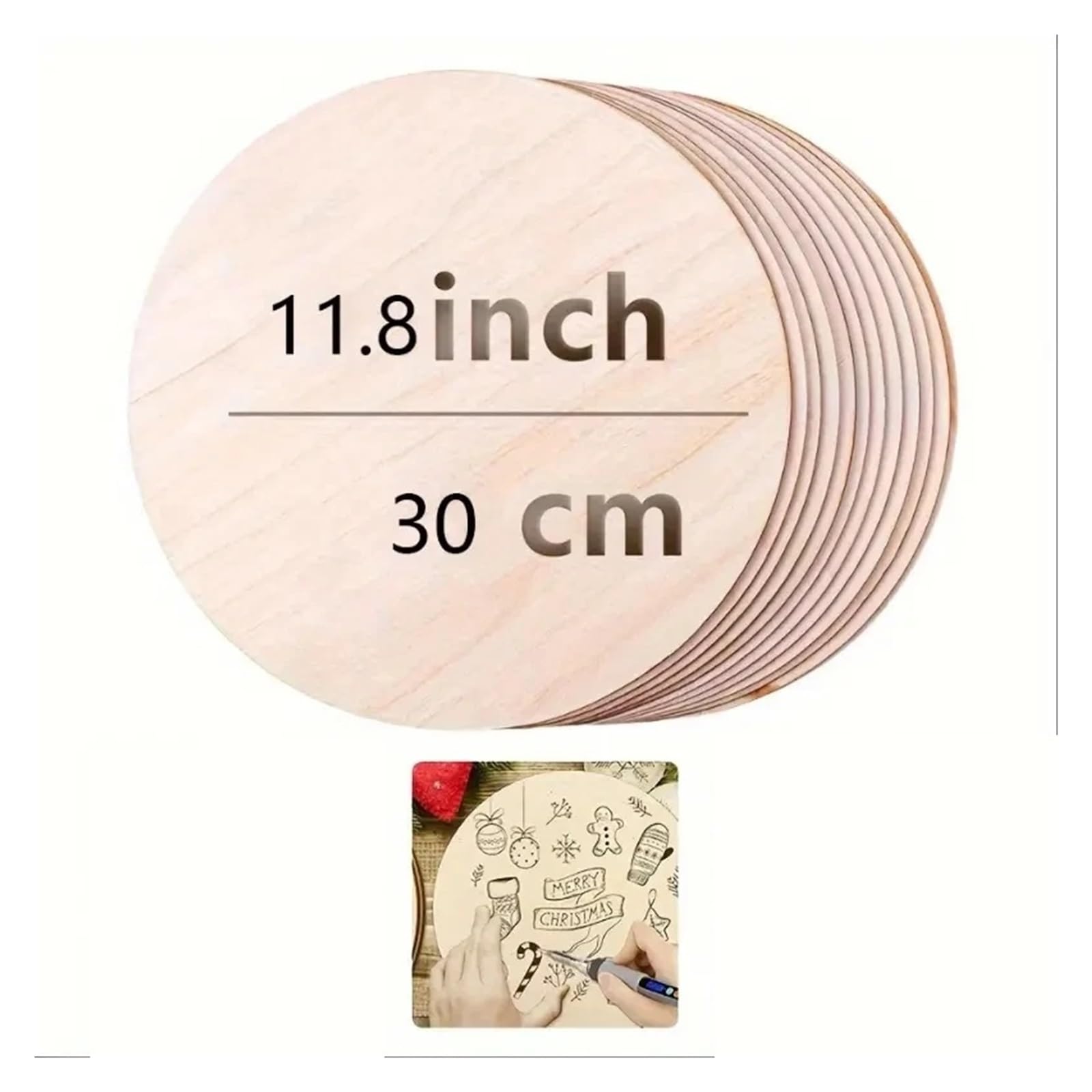 Niedokończone okrągłe drewniane krążki, 10 szt., 30 cm, puste drewniane kwadraty i okrągłe drewniane plasterki do majsterkowania, rękodzieła, malowania, grawerowania laserowego, rzeźbienia, projektów