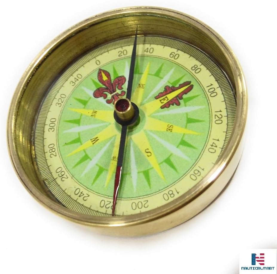 Vintage Solid Brass 2-inch Open-Faced Pocket Compass Paper Weight Marine Desktop Gift Compass Navigational Direction Pocket Compass for Hiking & Camping