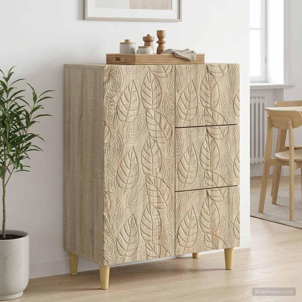 Madera de eucalipto estilo vintage Aparador Roble Sonoma 66 x 34 5 x 90 cm | Aparador Roble Sonoma 66 x 34,5 x 90 cm Madera de ingeniería con 3 Cajones y Puerta, Mueble Vintage para Comedor Salón,