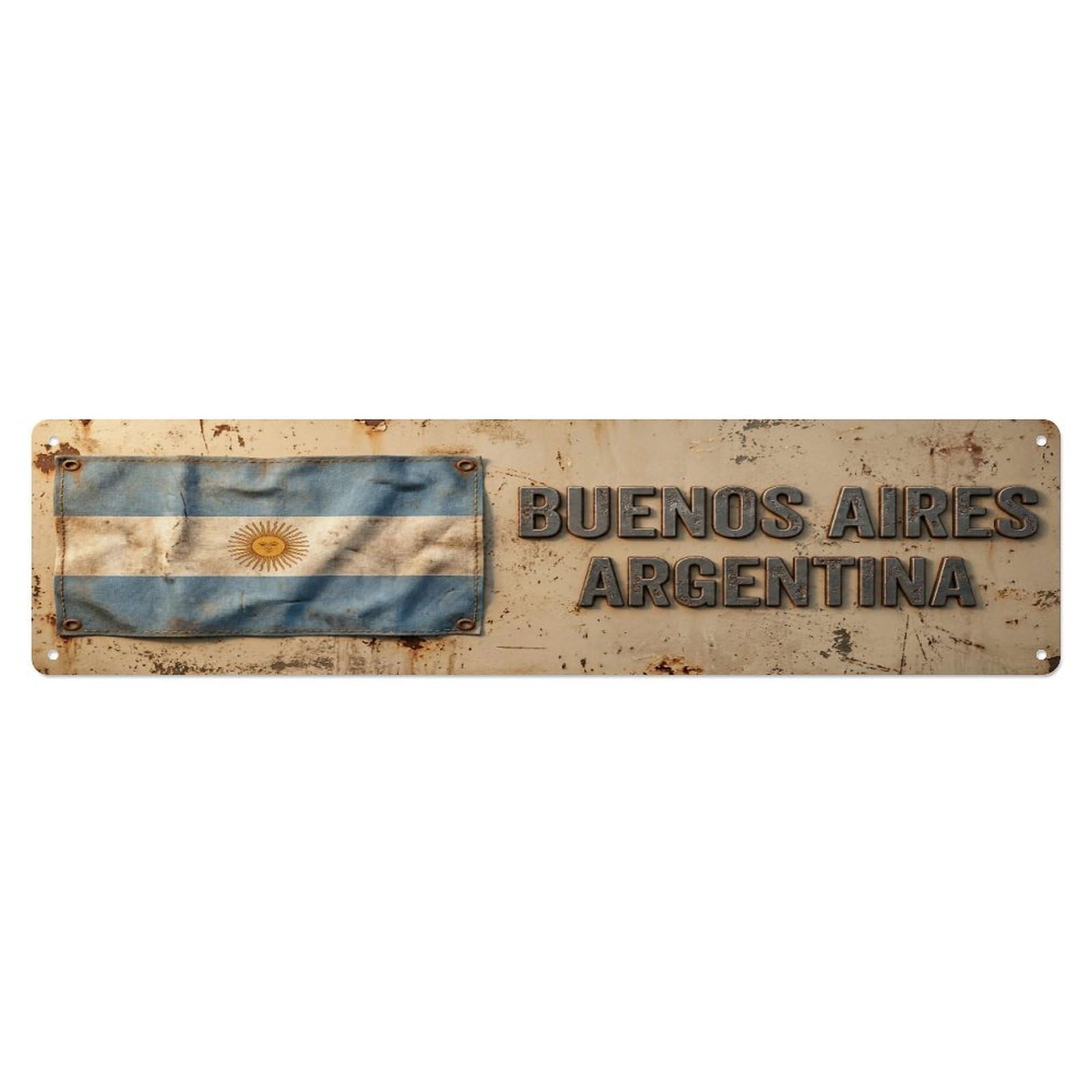 Okahys 4X16inch(10X40cm) Vintage Buenos Aires Argentina Flag Decor Rustic Travel Metal Tin Sign