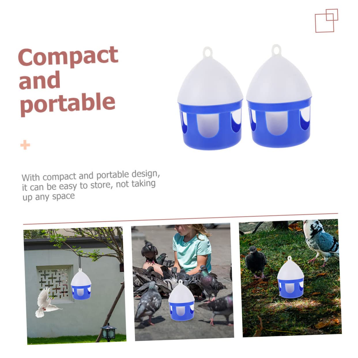 Mangeoire à Pigeons Portable Réutilisable 2 Pièces PVC 2l