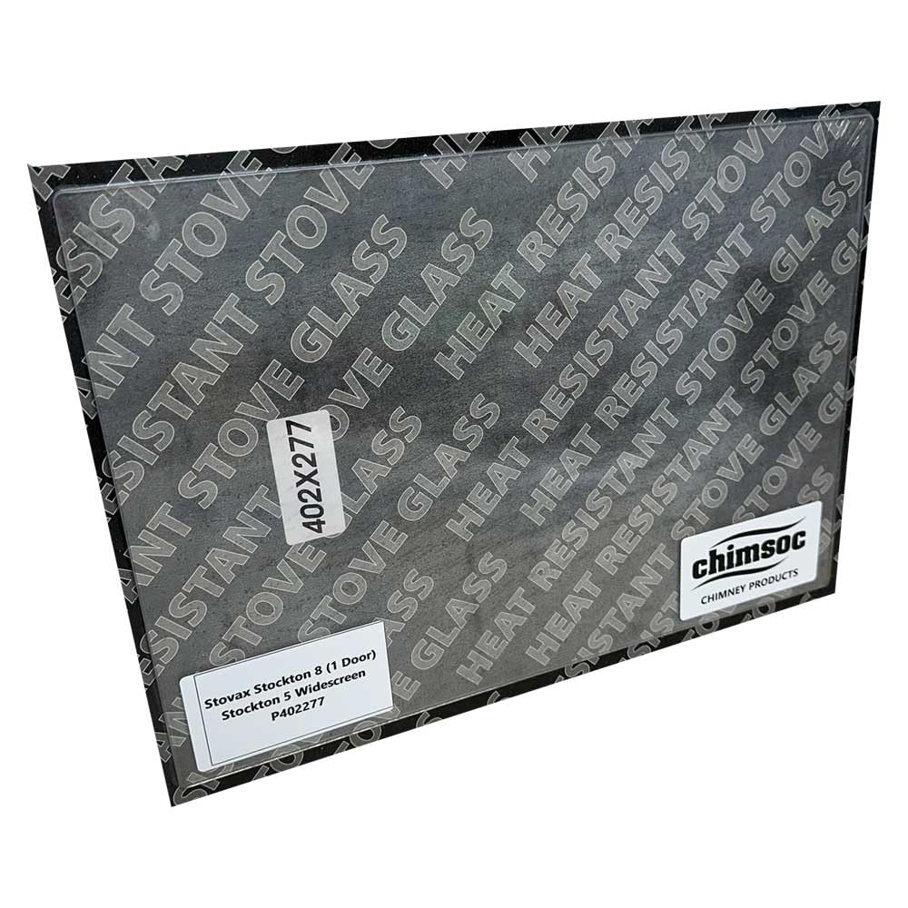 – Replacement Stove Glass - Stovax Stockton 8 (1 Door) / Stockton 5 Widescreen (402mm x 277mm Rectangular)