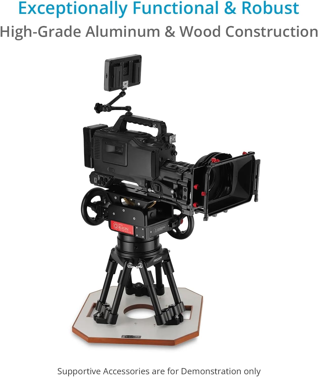 PROAIM Heavy-Duty Hi-Hat with Mitchell Mount –Camera Riser/Mini Tripod Stand + Octagon Wood Board 15.5x15.5”. Payload up to 200kg/440lb. for Film Cinema Video Production (HT-MTCL)