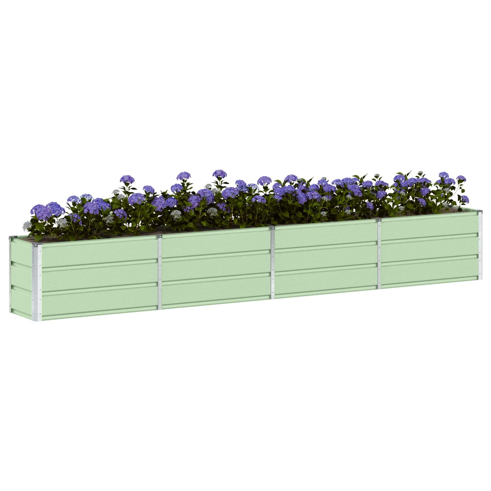 vidaXL Planter Green 320 x 40 x 45 cm Steel, Garden and Terrace Decor, Modern Planter, Durable Steel Plant Stand, Indoor, Outdoor Gardening, Residential Feature, Ornament