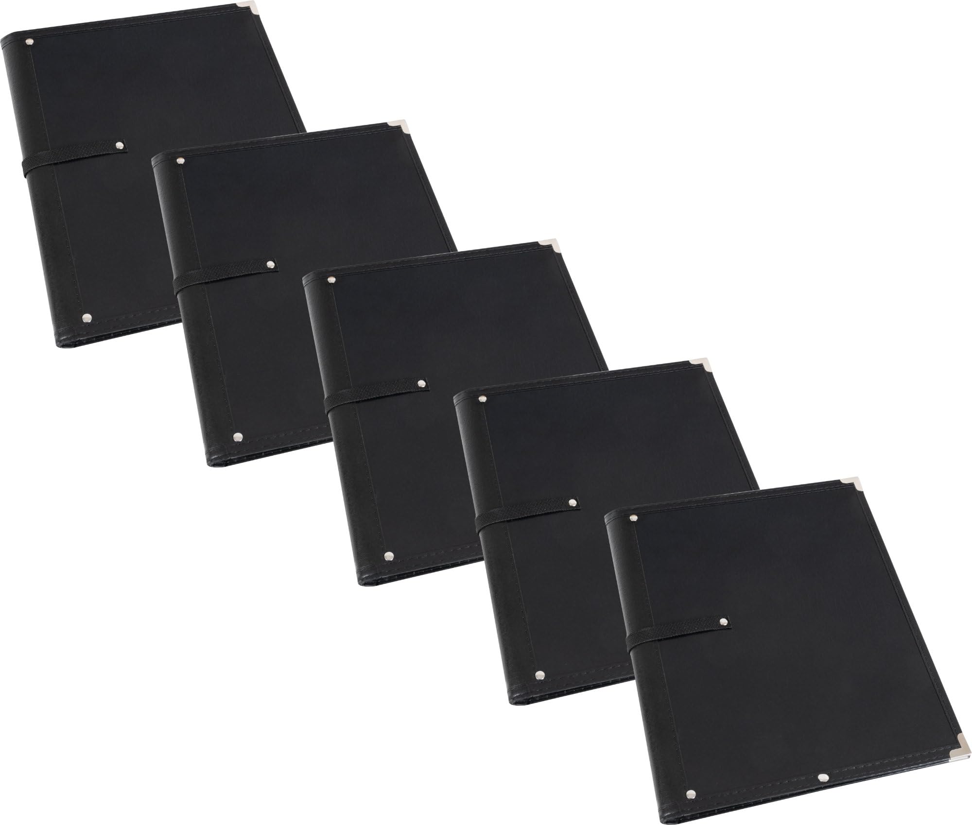 Classic Cantabile Carpeta de Partituras Estándar Negra Set de 5 | 335 x 280 mm, Altura de llenado aprox. 2 cm, Cuero sintético negro, 4 esquinas protectoras de metal, Cinta de retención