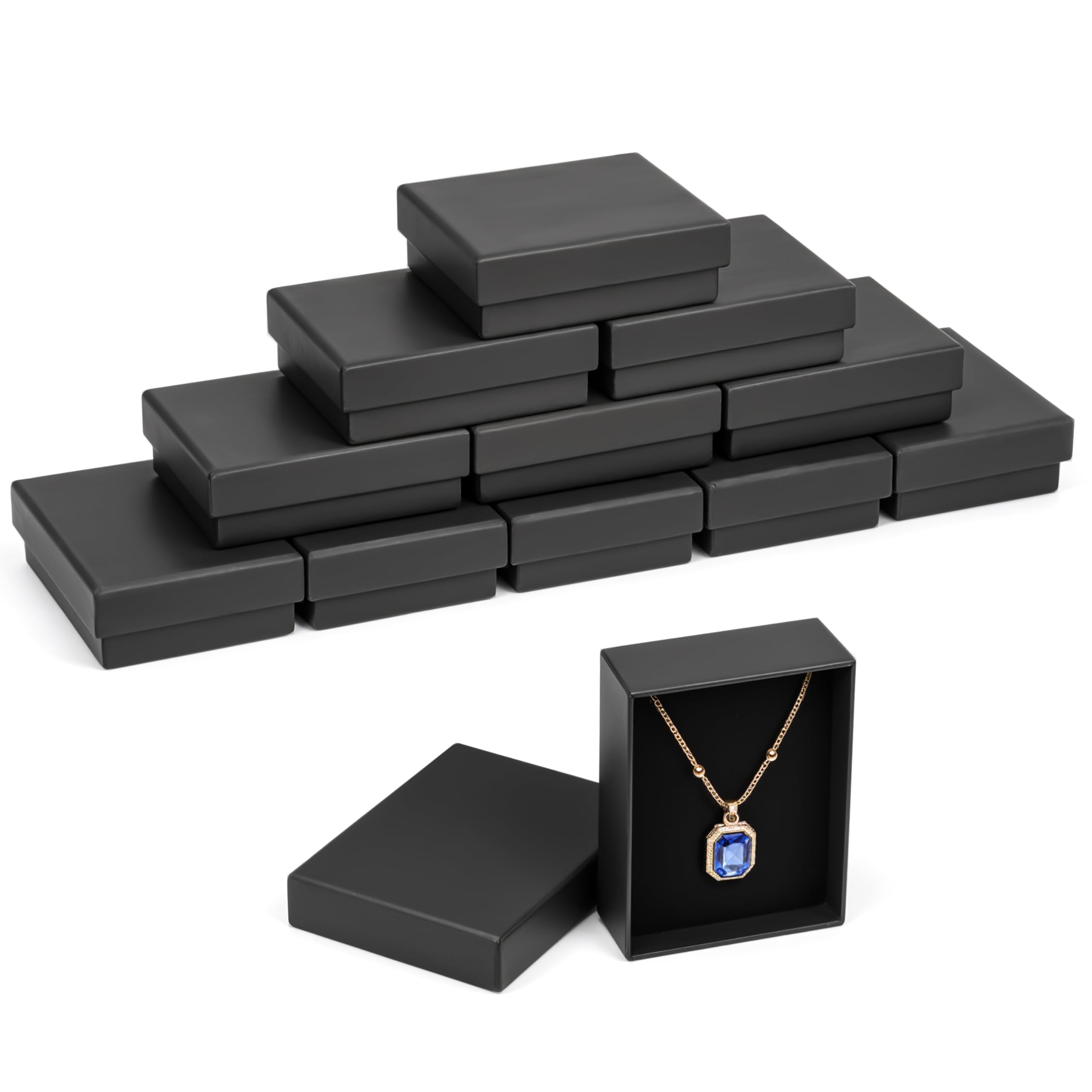 Jewelry Gift Box, 3.5 X 3.5 Inches Pack Of 24, Velvet Lined Foam Insert For Necklaces, Earrings, Rings, Pendants (Black