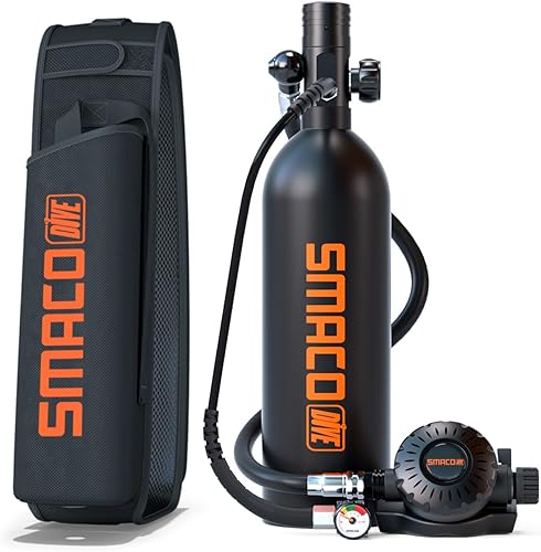 SMACO Equipo de buceo para buceador de 1 litro mini tanque de buceo con 15-20 minutos pequeño kit de tanque de buceo de emergencia para exploración