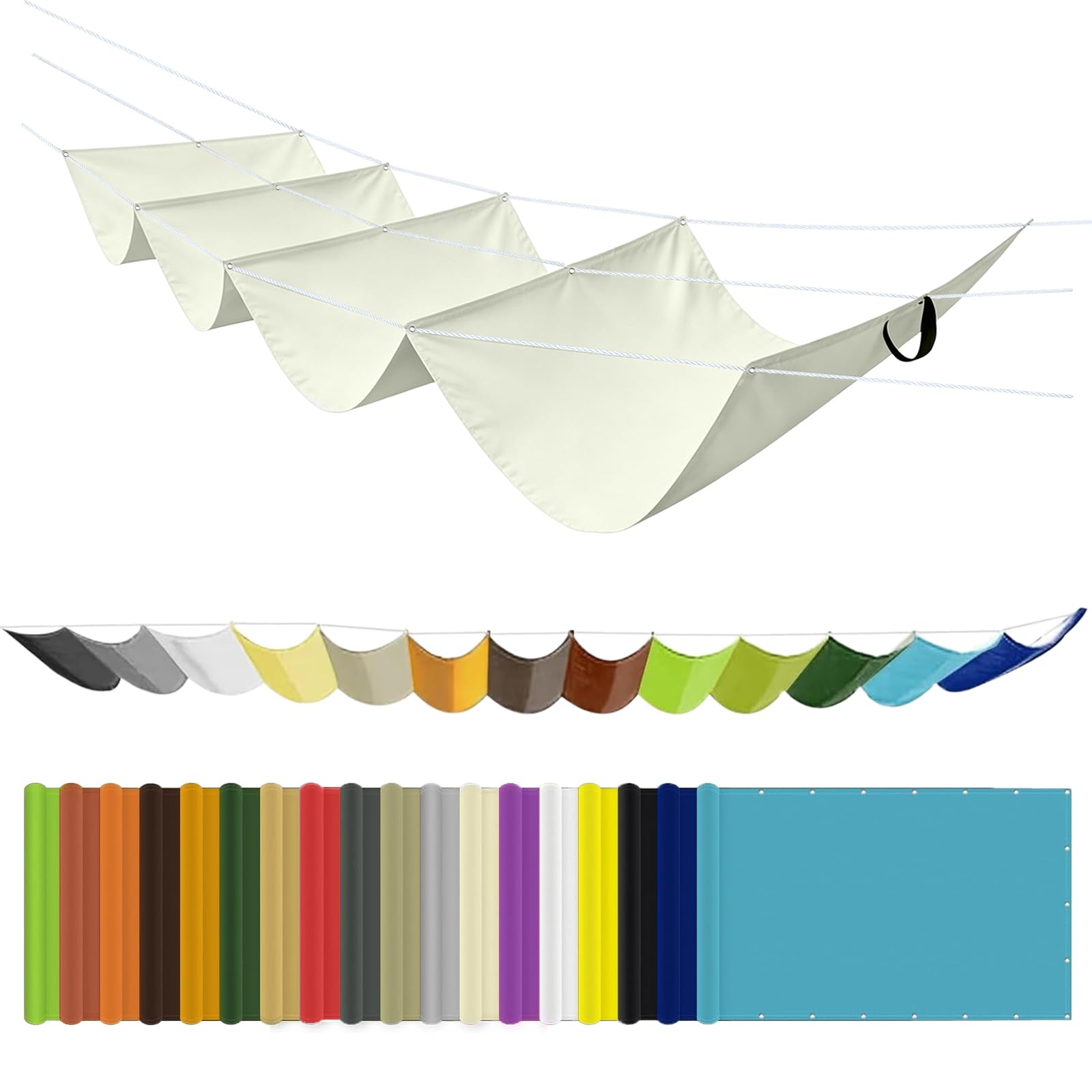 Toldo Corredero 2 x 11 m Impermeable, 98% Rayos UV Resistente Al Desgarro, Paño de Sombra Invernaderos, PES Toldos, con Ojales y Cuerdas para Jardín, Pergola, Blanquecino