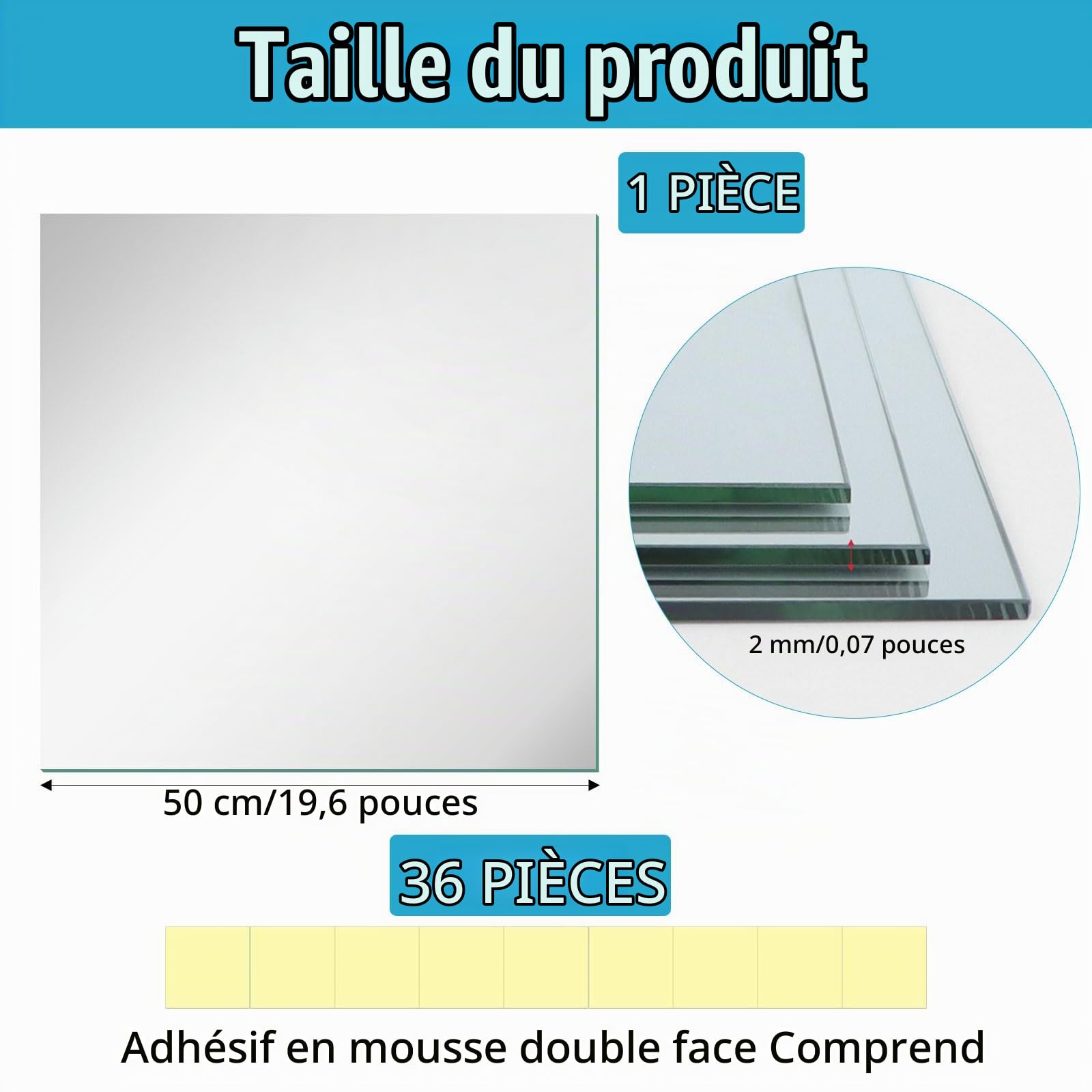 Miroir Adhésif Mural 50x50 cm