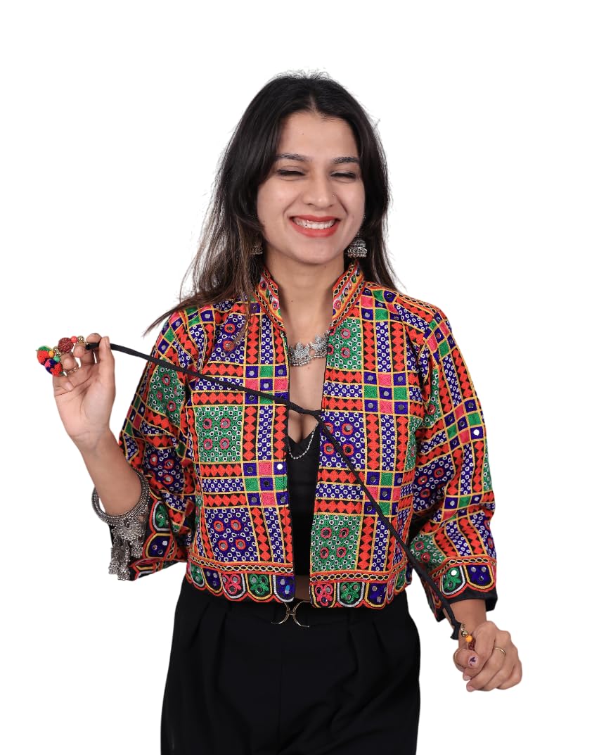 Hand Embroidery Gamthi Work Jacket for Women Cotton Waist Coat Stylist Kutchi Work Koti Navratri Outfits (Free Size 44")-image-26