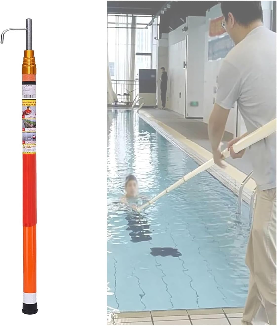光る反射救助ポール - スイミングプール用伸縮式グラスファイバー安全フック（4.2～13フィート） - ライフガードやプールの安全確