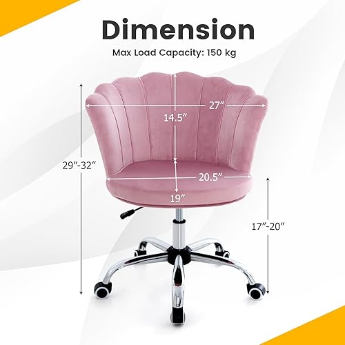Miniatura 3 de Giantex Silla de escritorio para niños cómoda silla de trabajo para oficina en casa con ruedas silla de tocador tapizada de terciopelo con respaldo