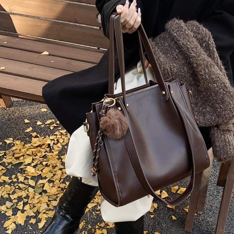 Classic Women's PU Leather Tote, Retro Large Capacity Shoulder Bag, Modern Simple Fashion Work Cross Bag with Zipper3