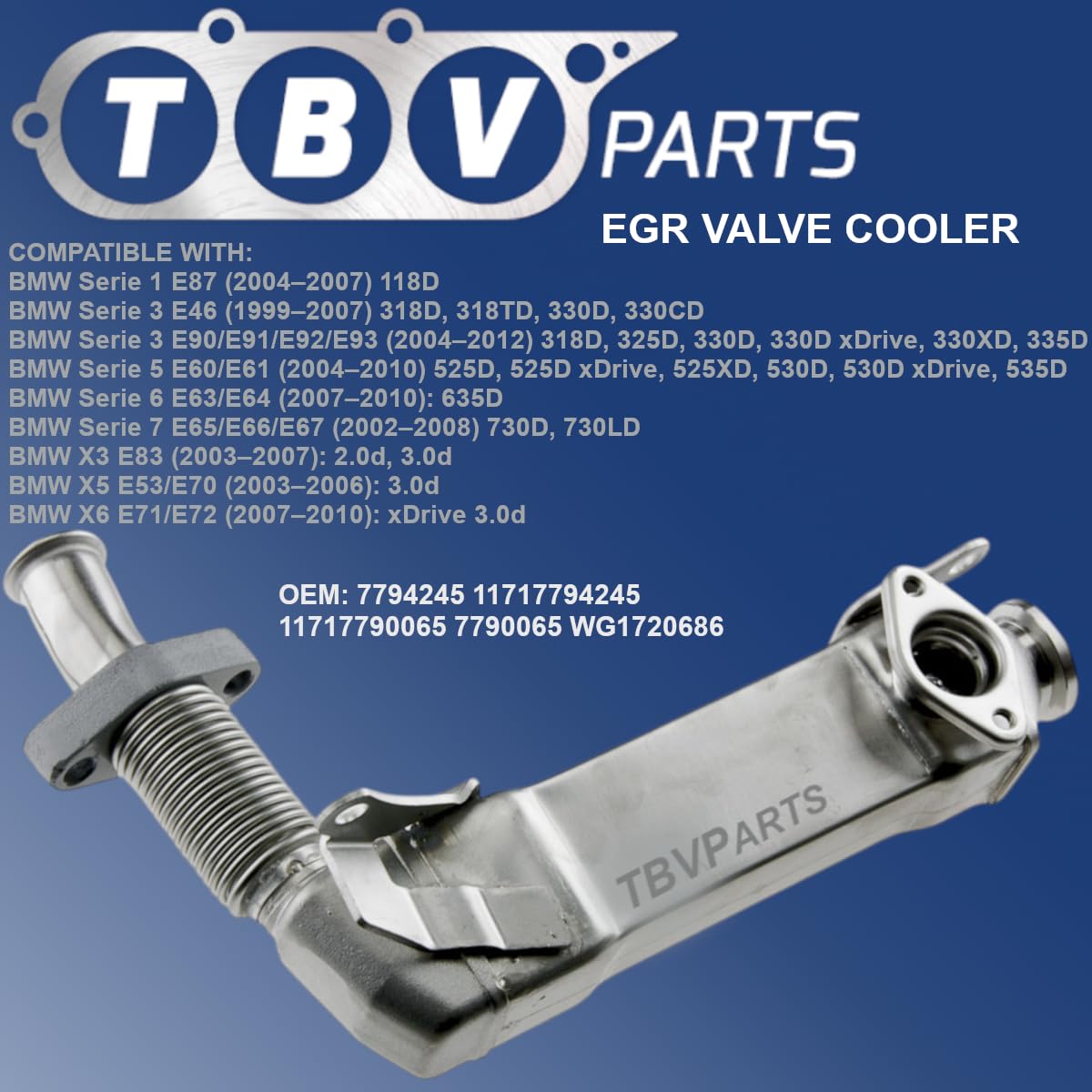 Enfriador EGR 7794245 11717794245 11717790065 7790065 WG1720686 Enfriador de gases de escape Refrigerador de la Válvula EGR Elemento Enfriador para E87 3 E46 E90 5 E60 E61 E63 X3 E83 X5