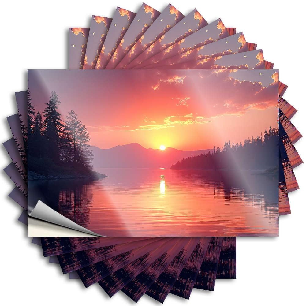 Fzfn Colour Sunset Over Calm Lake With Trees. Sticker Backyard Bar Decor | Custom Hard Removable Decal Pack(6X9cm)