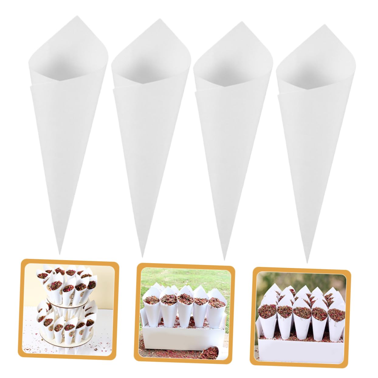 SOLUSTRE Elegant Paper Candy Cones Wedding Cones in Paper for Confetti Storage Display