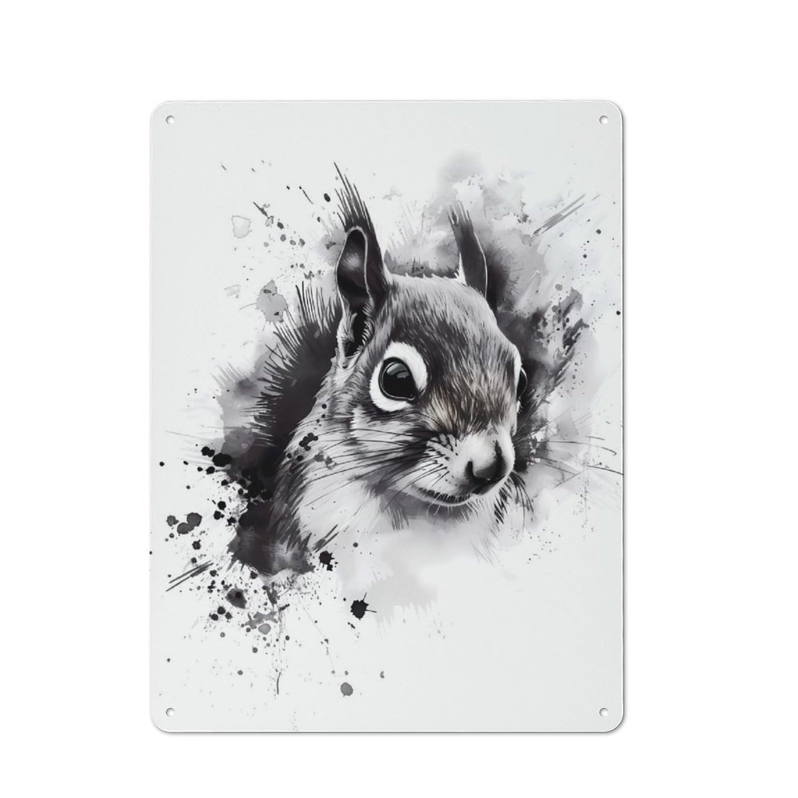 Tin Sign 40x30cm with Squirrel Watercolor for Garage Wall, Rustic Decor, for Living Room, Hallway And Entrance Wall Decor
